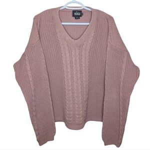 Vintage Woolrich Petal Pink Cable Knit V Neck Sweater Womens M